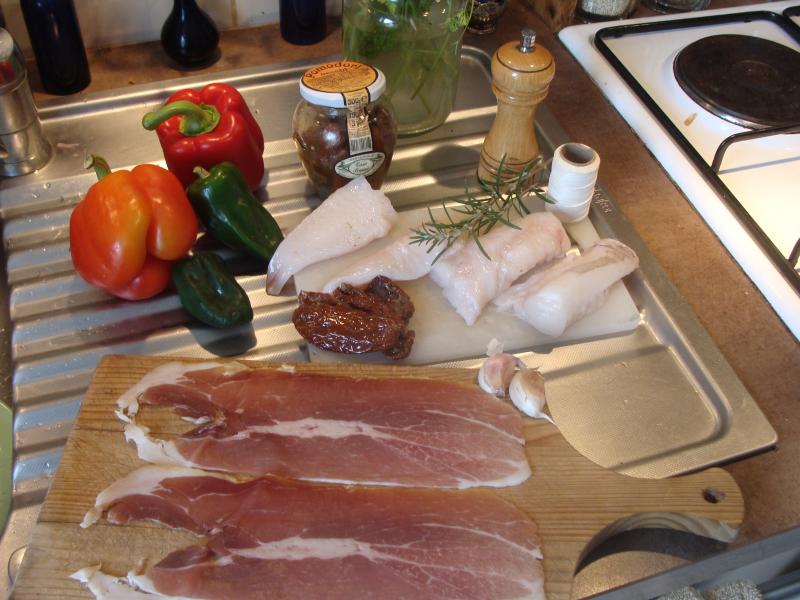 Lotte au Serrano et poivrons 
