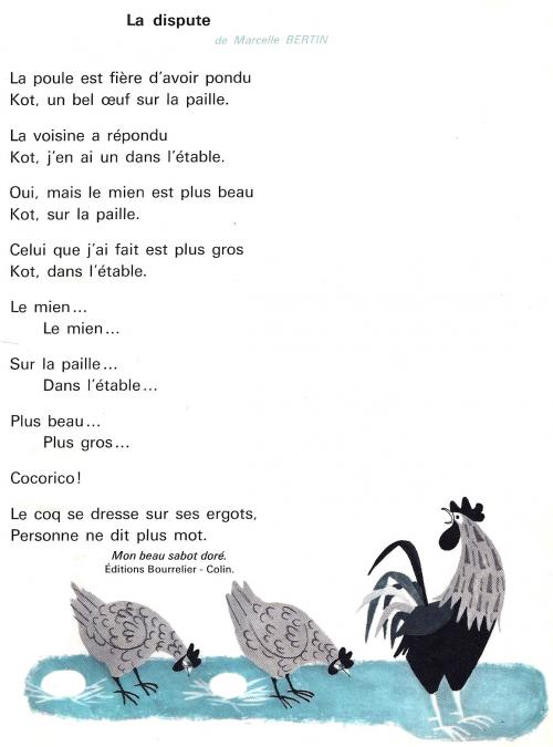 Marcelle Bertin, poésie La Dispute, poule coq