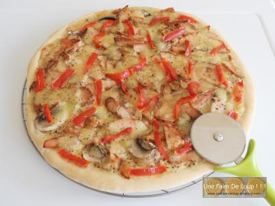 Pizza blanche : poulet / moutarde / champignons / poivron / mozzarella