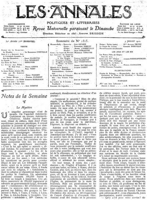 Le Mystère (Les Annales politiques et littéraires - 7 juilllet 1912)