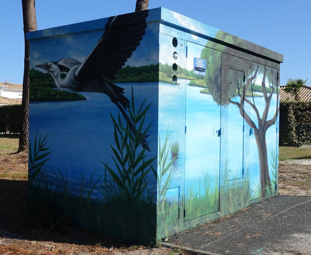 Street-art dans la ville : la réserve des Prés Salés, aigrette et héron...