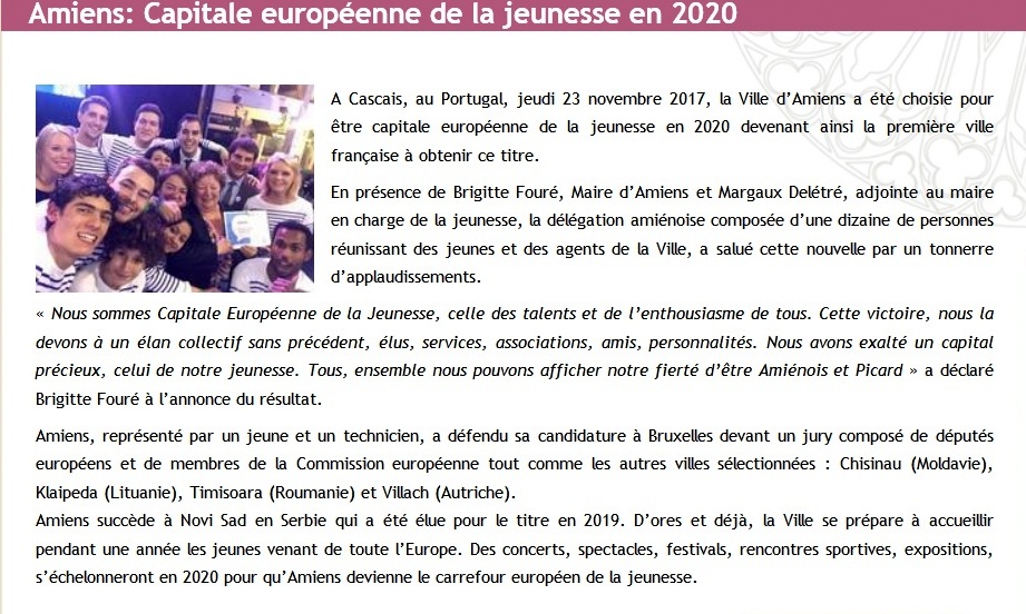 Amiens, Capitale de la Jeunesse en 2020