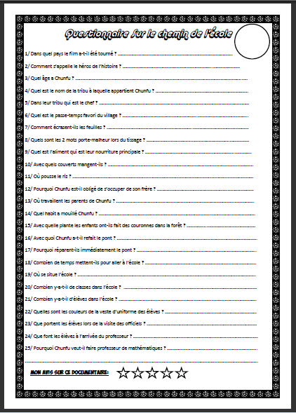 Questionnaires Les chemins de l'école autour du monde