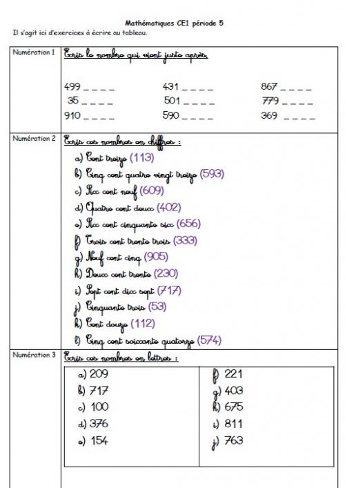 Mathématiques ce1 - banque d'exercices Période 5