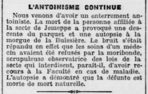 L'antoinisme continue (L'Heure belge, 14 mai 1916)