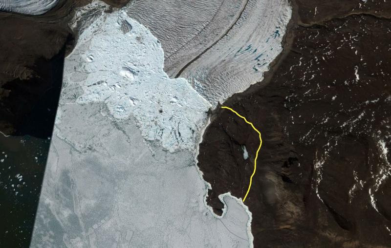 Trace de la balade au belvédère surplombant le Glacier Bowdoin (4 km A/R), terrain assez difficile avec les bottes ... - Région de Qaanaaq - Groenland