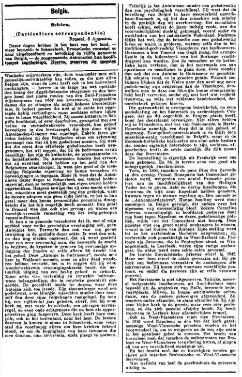België - Sekten (Nieuwe Rotterdamsche Courant 08-08-1925)