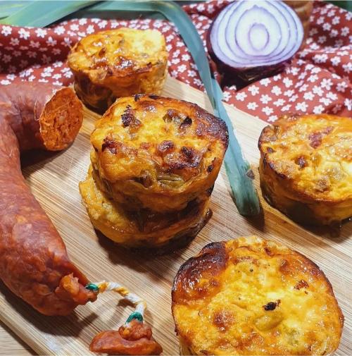 MUFFINS SALÉS LÉGER ,POIREAUX, CHORIZO ET FROMAGE