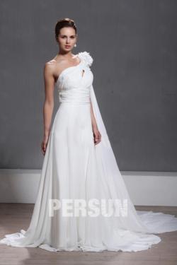 Robe de mariée empire à traîne Watteau en mousseline de soie